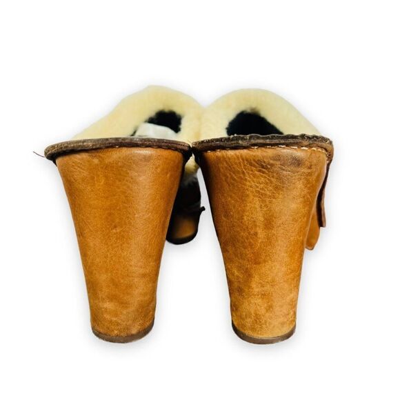 Donald J. Pliner Heels Winter Clogs Tan Leather / Cream Fur Trim Women's 8 N - Picture 5 of 11